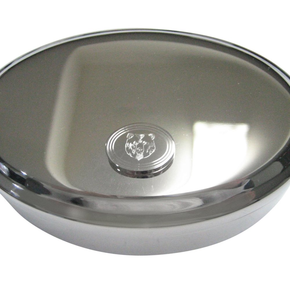 Etched Oval Bear Head Oval Trinket Jewelry Box